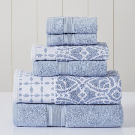 Modern Threads Modern Threads 6-Piece Yarn Dyed Jacquard/Solid towel set Monroe Blue 5YDJQMOE-BLU-ST